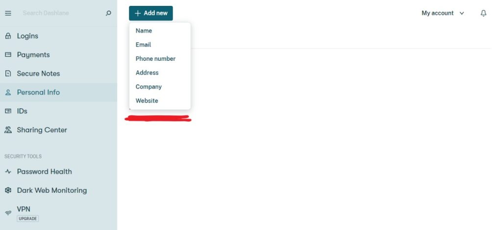 Dashlane Password Manager Personal Info